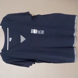Basic Editions Navy and White Short Sleeve "2Fer" Top XXL NWT